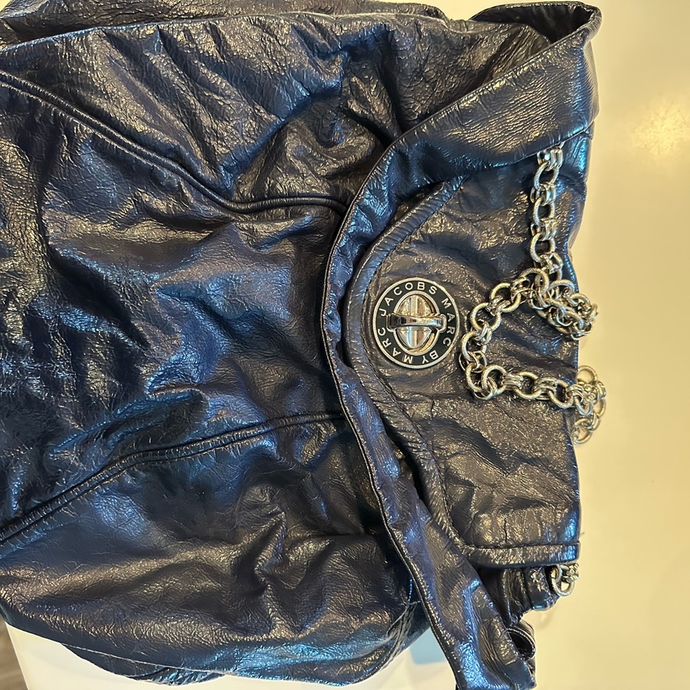 Marc Jacobs Navy Patent Leather Turnlock Chain Bag